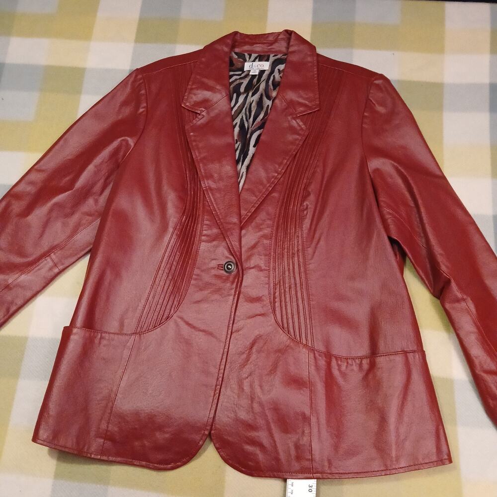 Denin & Co. One Button Claret Red Leather Jacket Pin Tuck Detail NWOT 2x